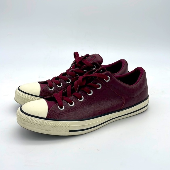 Women’s Maroon Leather Converse Sneakers - Size 10 - Picture 1 of 7